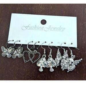 $5 Item! NWT 4 Pairs Fashion Earrings - Skulls, Mushrooms, Hearts, Butterflies
